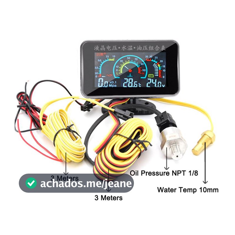 3 Em 1 LCD Carro Digital Medidor De Pressão De Óleo Voltímetro Temperatura Da Água 1/8 NPT sensor + 10mm