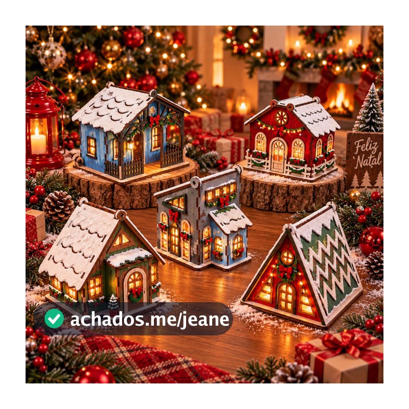 Mini Casinhas Decoração Natal 5 Peças Mdf 3mm Cru