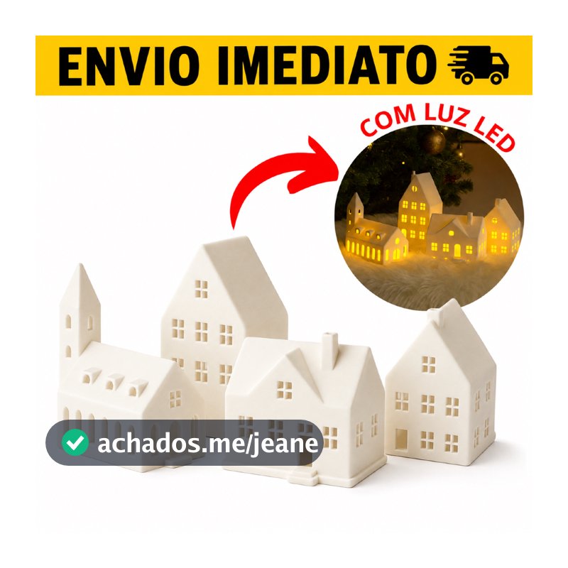 Kit 4 Casinhas Vila Natalina Iluminadas Led Prontas Uso