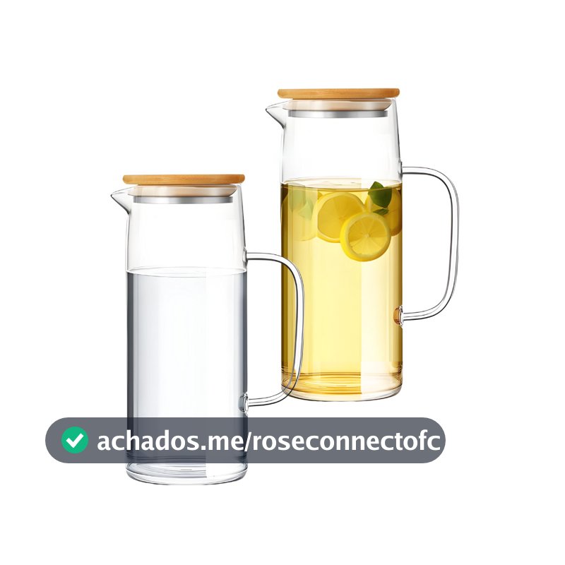 Jarra De Borossilicato Com Tampa De Bambu Vidro Agua Suco 1L