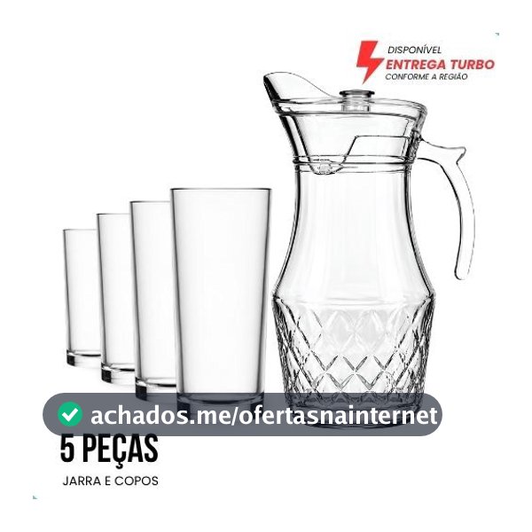 Jogo De Jarra E Copos 5 Peças Em Vidro Transparente Para Água Suco Drinks Mesa Posta