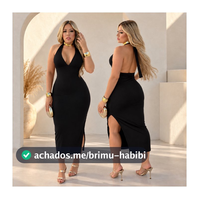 Vestido Feminino Longo Midi Fenda Decote Abertura nas Costas Amarração