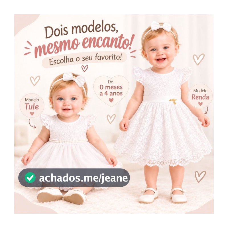 Vestido De Bebê 0 Meses até 4 Anos Menina Branco Batizado Saia Tule Manga curta Cinto Perolas Renda