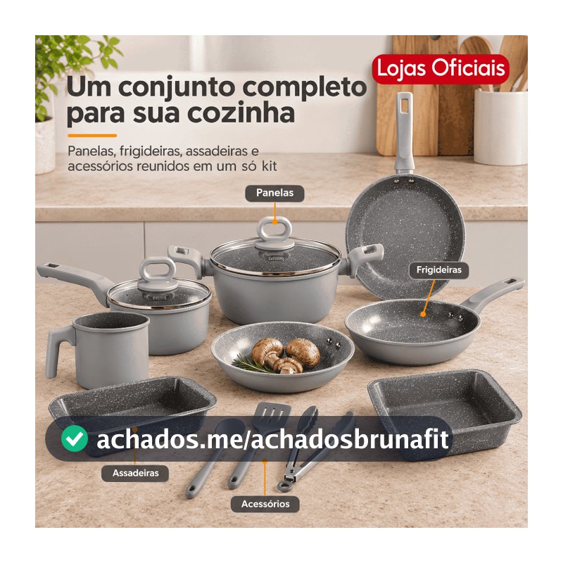 Jogo de Panela Indução/Chamas Antiaderente Cerâmica 10 Peças Black+Decker Ceramic Line Grey Premium