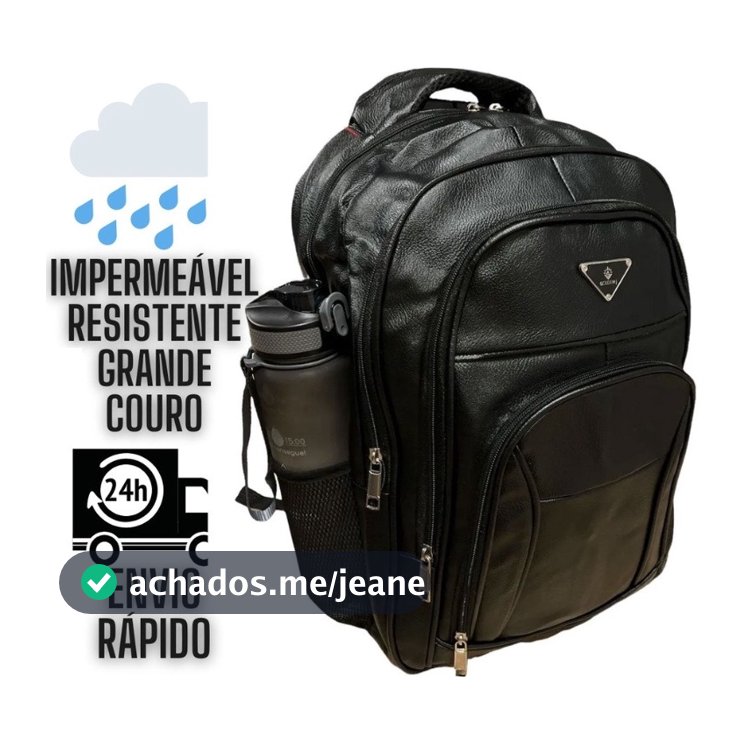 Bolsa Mochila Couro Universitária Unissex Grande Reforçada Cabo de Aço Média e Grande Preta e Marrom