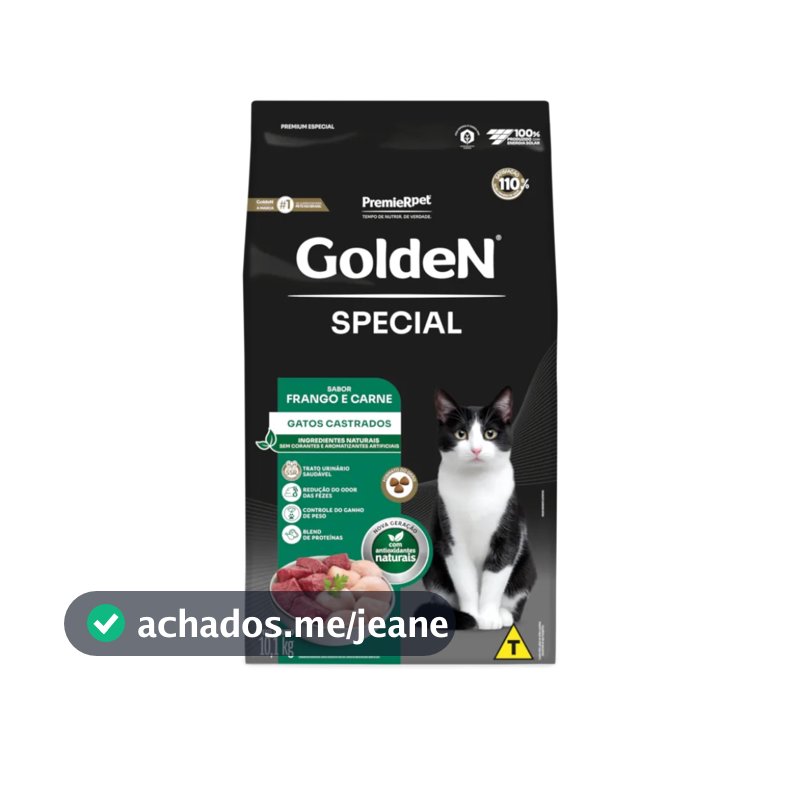Ração Premier Golden para Gatos Adultos Castrados Frango e Carne 10,1kg