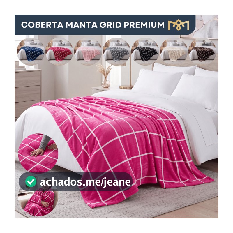 Cobertor Manta Decorativa Casal Grid 2,00x1,80m Micropercal Confort Macio Suave Aveludado Premium
