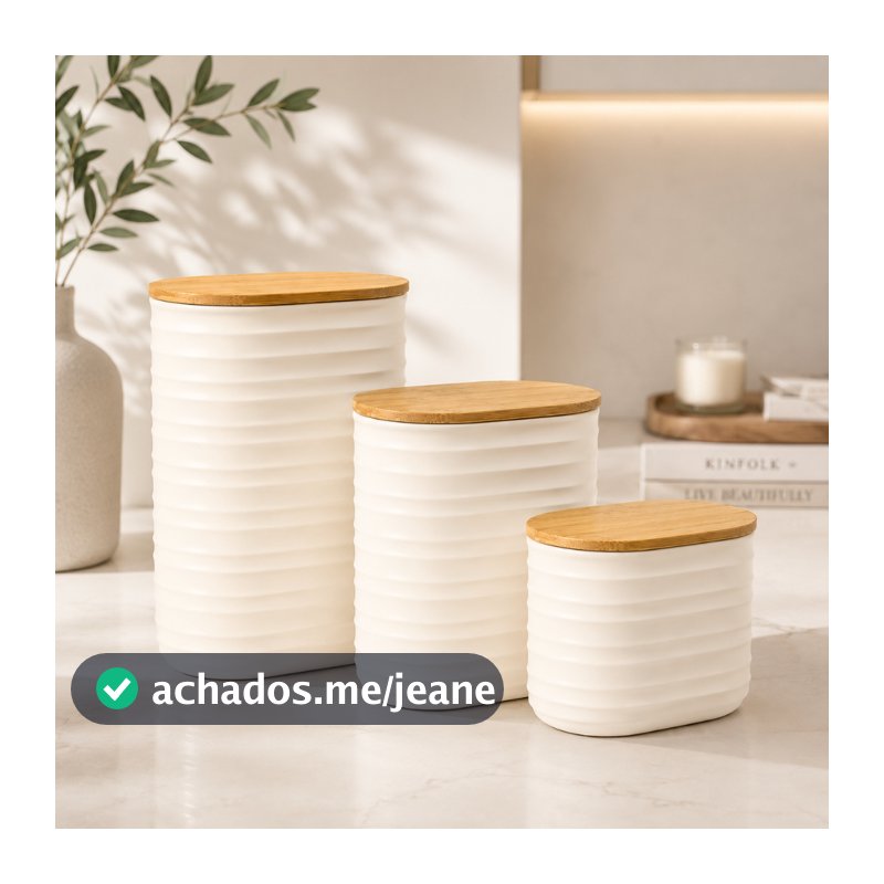 Pote com Tampa de Bambu Plástico Hermético Vedação em Silicone Porta Mantimentos Cozinha