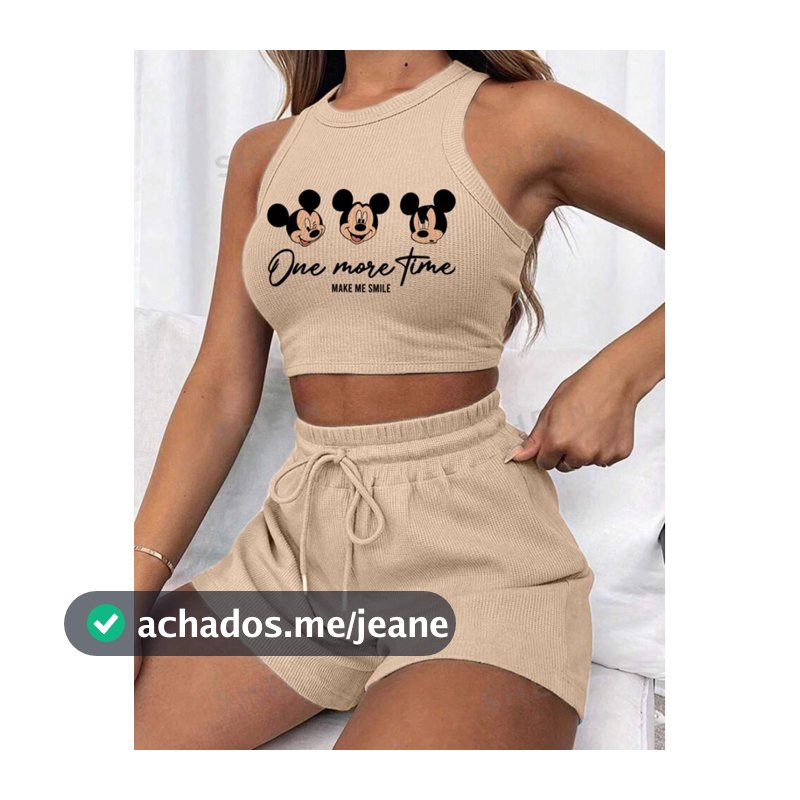 Conjunto cropped e short canelado 3D Feminino