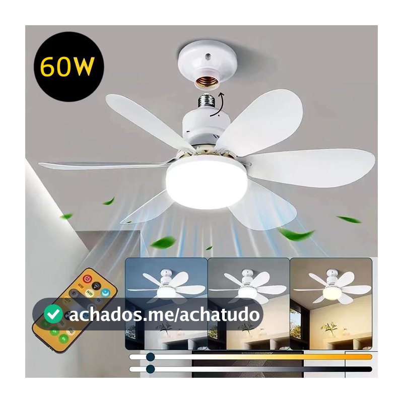 Ventilador De Teto Luz LED 60W  Com 6 Hélices 3 Tipos De Luz Bivolt Com Controle Remoto
