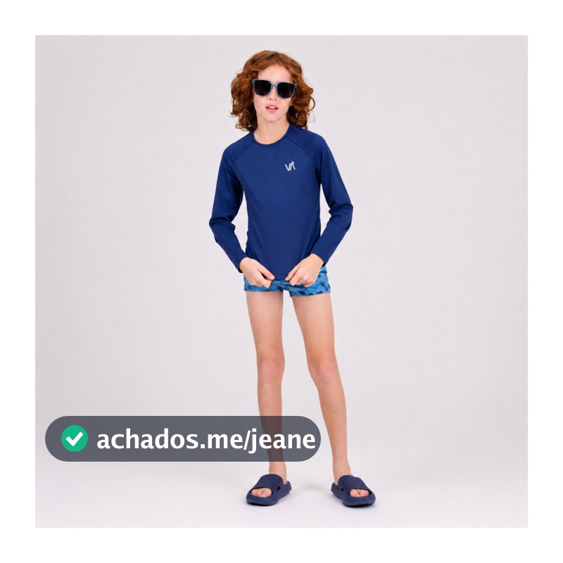 Conjunto Infantil Manga Longa UV 50+ Coqueiros Marinho