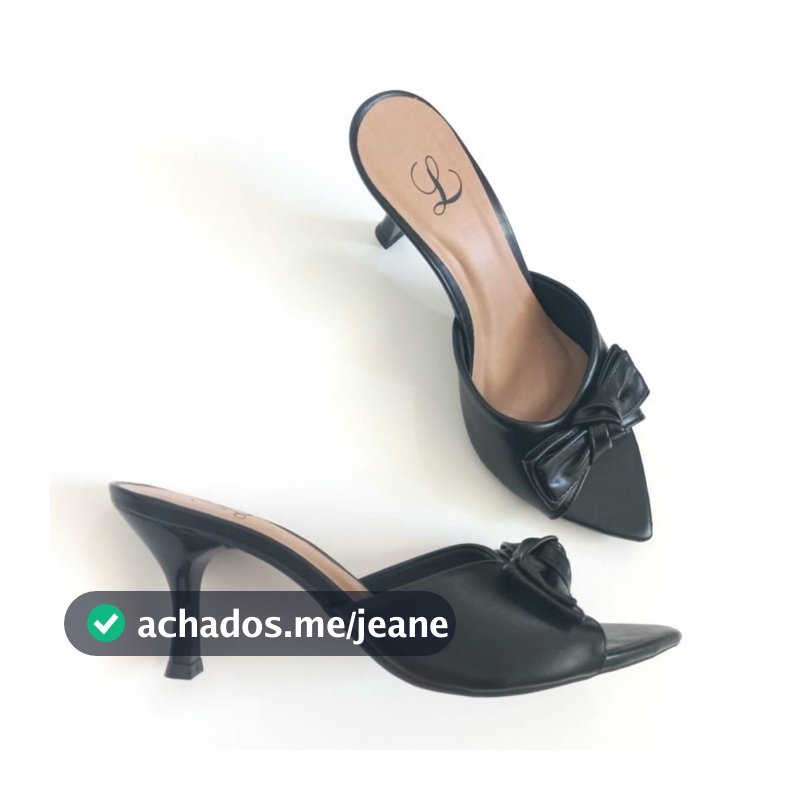 Tamanco Feminino Bico Folha Laco Preto Moda Sandalia Mulher Salto Fino