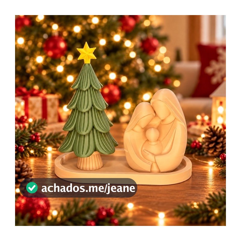 Kit Decoração de Natal Presépio Sagrada Família Árvore Natal Enfeite de Natal Menino Jesus Decoração de Mesa Escultura