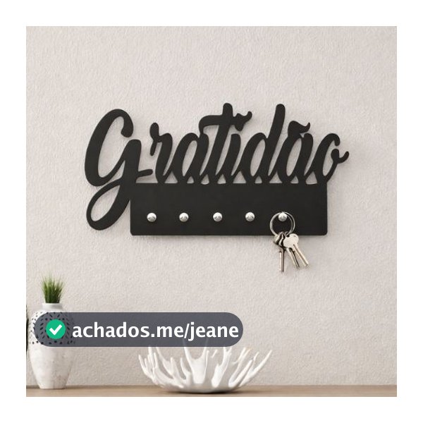 Porta Chaves Palavra Gratidão Decorativo Com Ganchos Mdf 3mm