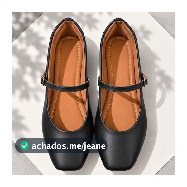 Sapatilha Feminina Boneca  Mary Jane com Tira e Fivela Dourada Bico Quadrado Estilo Clássico