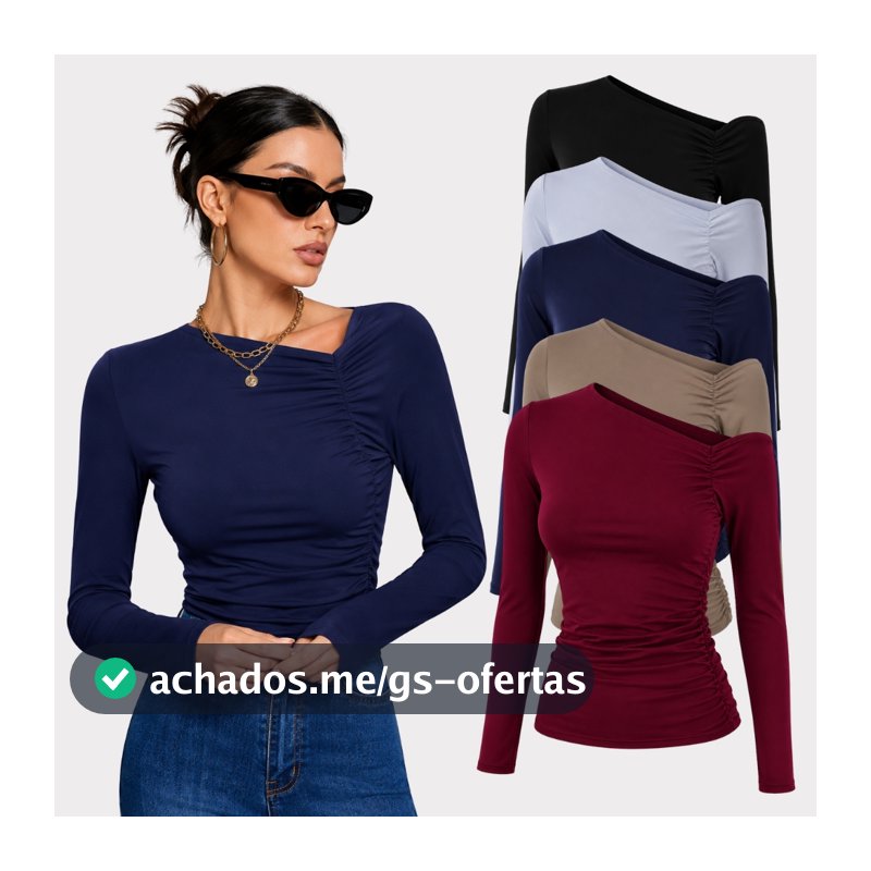 Blusa Manga Longa Comprida Assimétrica Moda Gringa Suplex Modelador Tendência Outono Inverno
