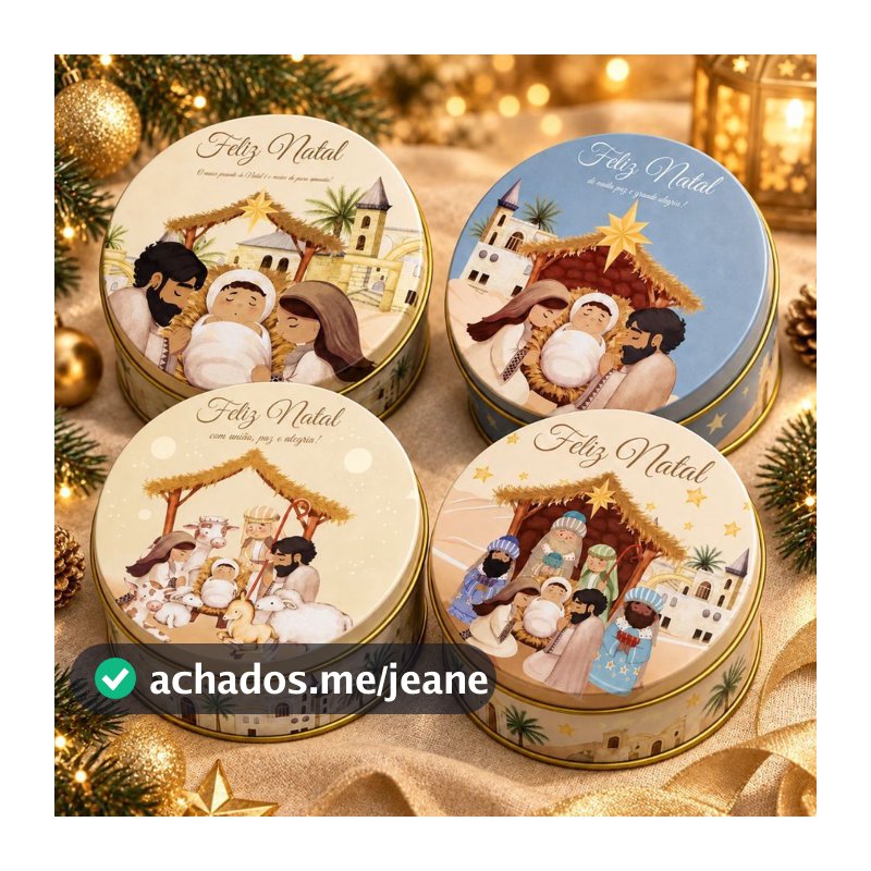 Lata de Metal de Natal Presépio Sagrada Família - Em 4 modelos - 10,9cm - 1 unidade | Doces, Biscoitos, Mini Panetone