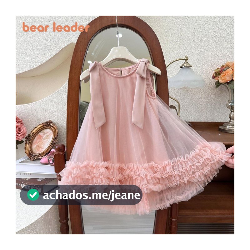 Urso Líder Verão Novo 1 A 7 Anos Bebê Meninas Aniversário Vestido De Princesa Versão Coreana Arco Sem Mangas Malha Festa