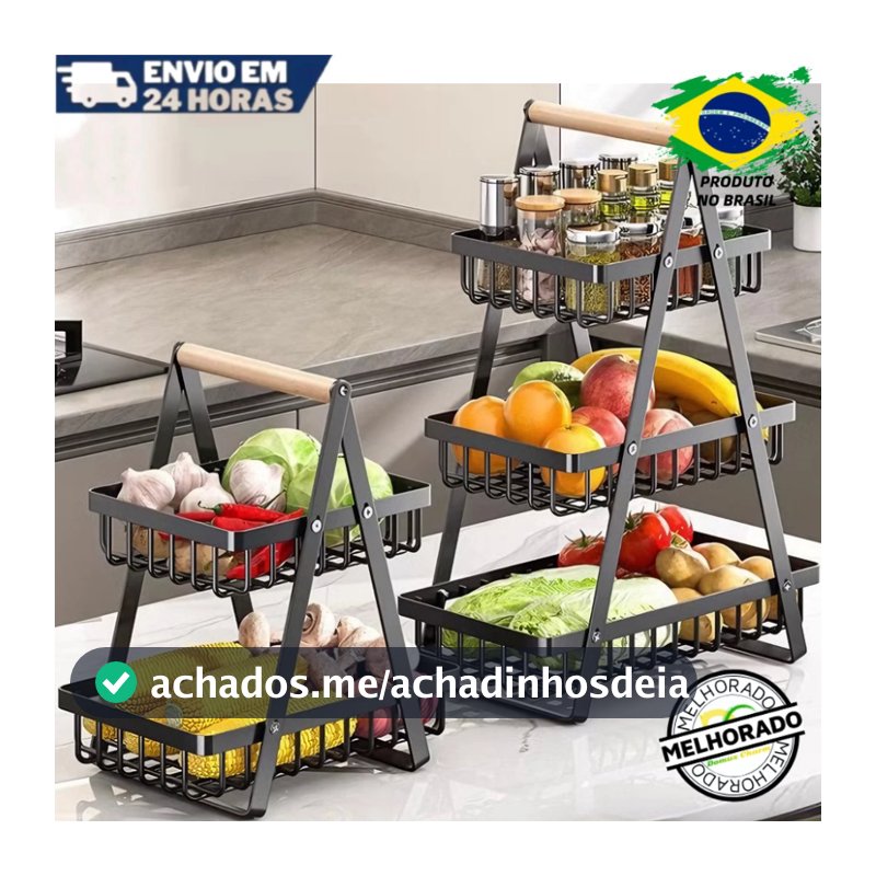 Fruteira De Mesa Organizador De Frutas Cesto Metal Aramado Multiuso Frutas Legumes 2 - 3 Andares