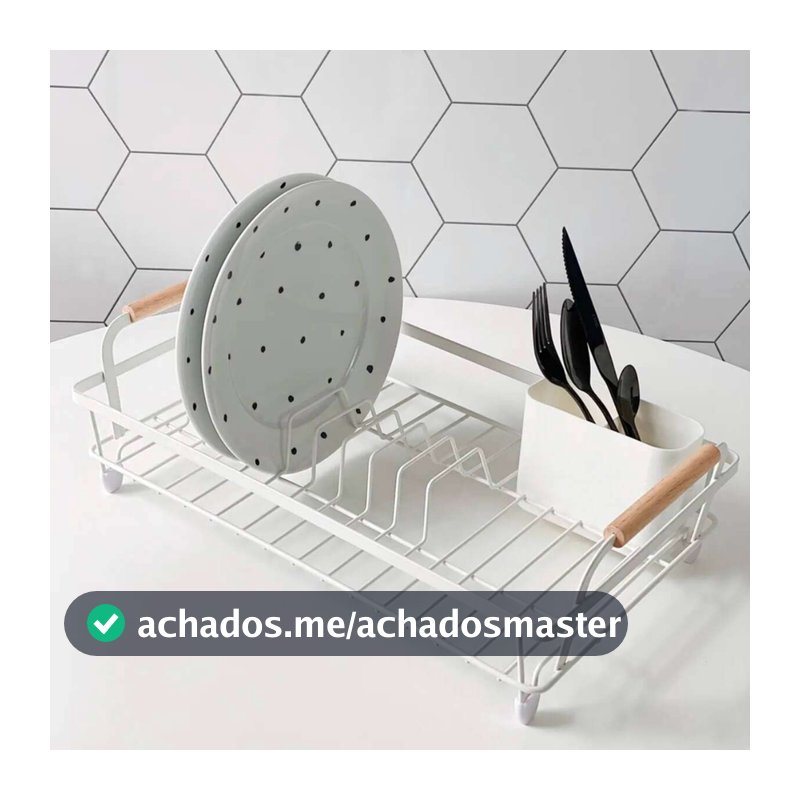 Escorredor De Louças Prato Talher Metal Madeira 42x24x12 Cm