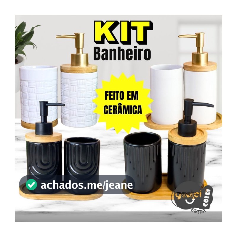 Kit Banheiro Lavabo 2 ou 3 Peças Porta Sabonete Liquido e Porta Escova Cerâmica Decorativa