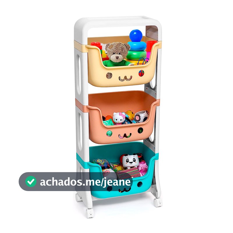 Carrinho Organizador de Brinquedos Três Prateleiras Colorido