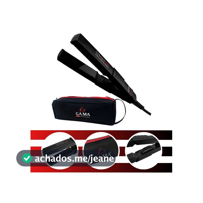 Mini Prancha De Cabelo Ceramic Íon Bivolt Preto Potência de 20W Com Bolsa Gama Italy