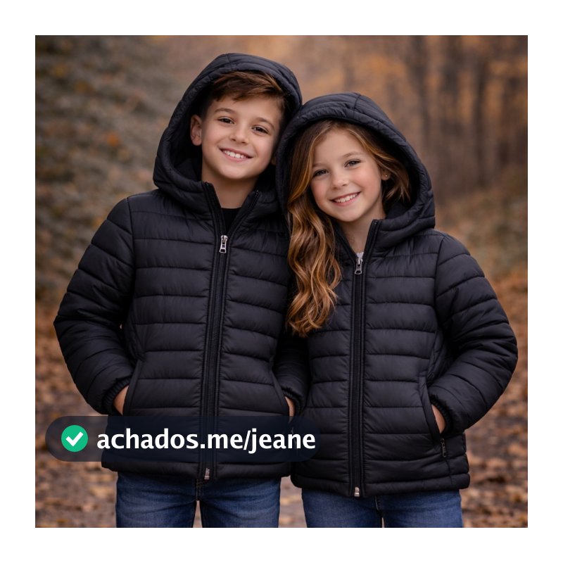 Jaqueta Puffer Infantil Unissex Bobojaco Juvenil Peluciada Capuz Removível Inverno Frio