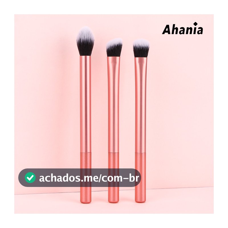 Conjunto de 3 Pincéis de Maquiagem Profissional para Iluminador, Contorno G., Base Alta Qualidade Criar Base sem Falha