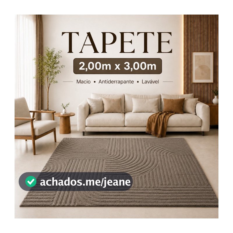 Tapete Sala Grande 2,00x3,00 Antiderrapante Lavável Macio com Relevo Geométrico