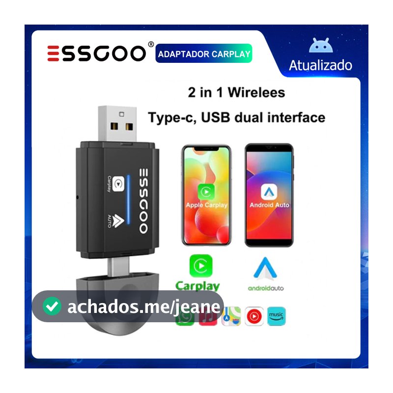 (Envio de São Paulo) ESSGOO Adaptador carplay de carro Conversor Sem Fio Wireless Carplay Android Auto Para iPhone