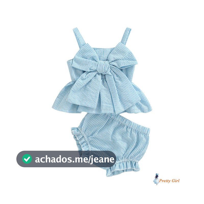 Mellifluous-Conjunto De Shorts Para Bebê Com Estampa Listrada E Laço Grande Embelezado Sem Mangas + Elásticos De Cintura