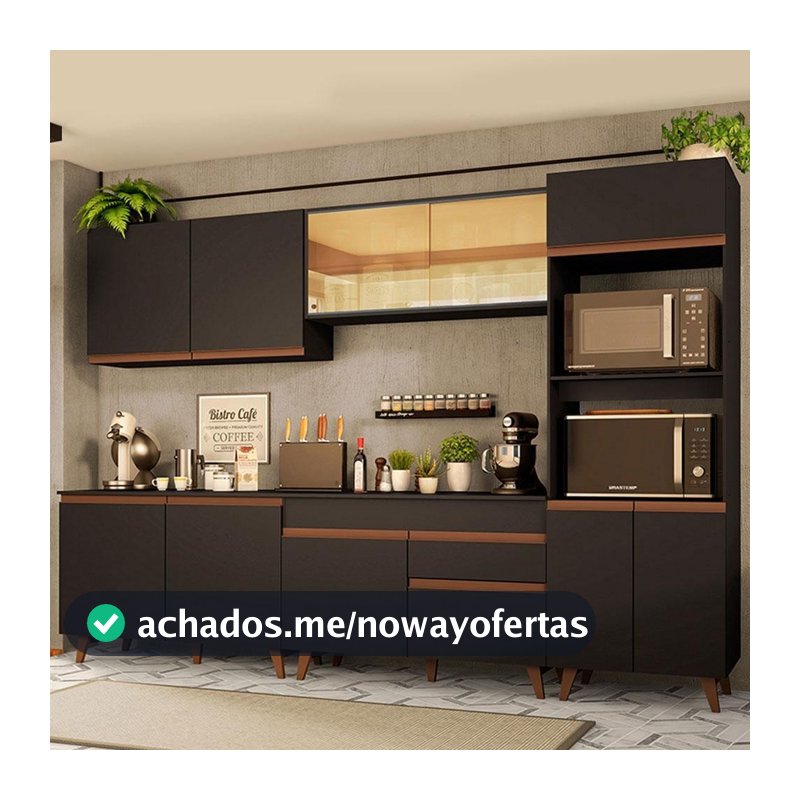 Cozinha Completa Madesa Reims 310001 com Armário e Balcão - Preto