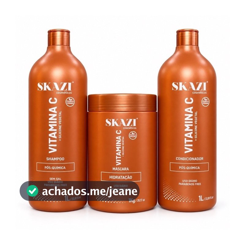 Kit Vegano Skazi Shampoo + Condicionador + Máscara 1Kg Vitamina C Pós Química