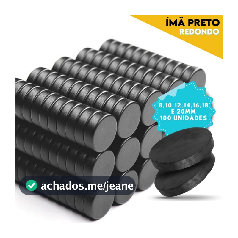 Ímãs de Ferrite Pretos 100un | Redondos 8 a 20mm | Ideal Artesanato e Decoração - MN