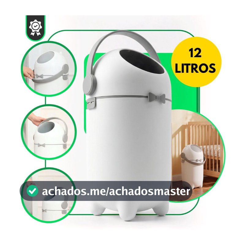 Lixeira Antiodor 12 Litros com Tampa Basculante 50cm Compacta para Banheiro Cozinha Quarto Escritório Fraldas Anti odor