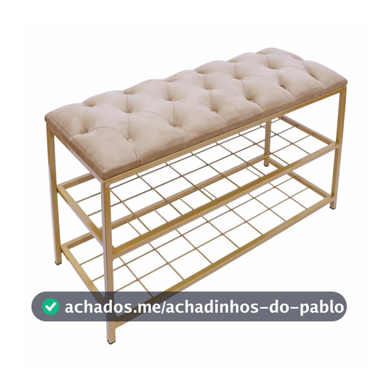 Sapateira recamier, banco ferro dourado, estofada capitonê até 8 pares 80x50x30cm