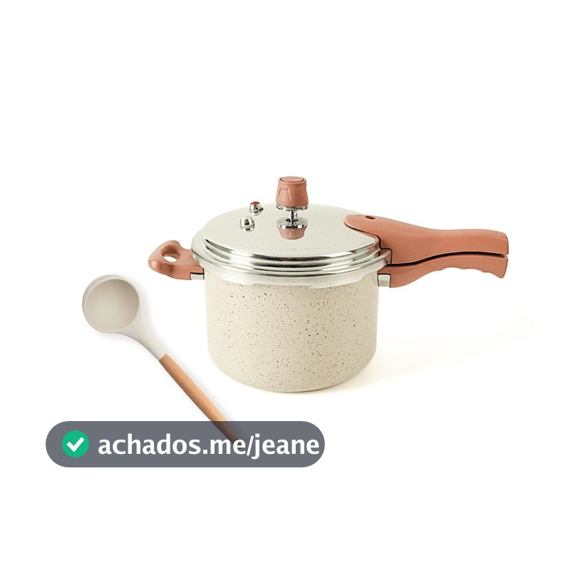 kit panela de pressão com indução 4,4L e concha de silicone com cabo de madeira - Oikos