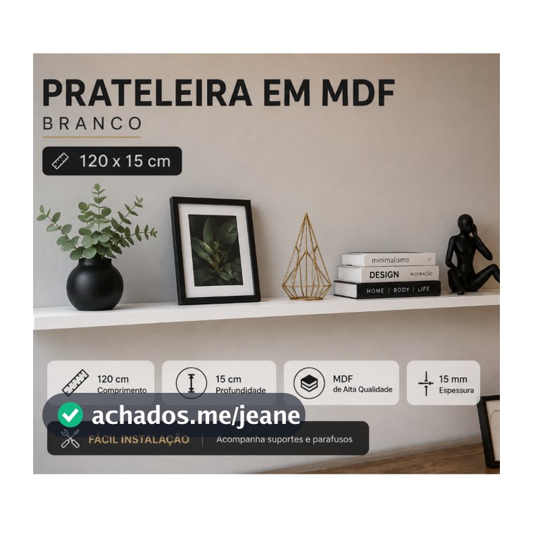 Prateleira Branca 120X15 Com Suporte Flutuante Mdf Organizadora Decoração Cozinha Quarto Banheiro