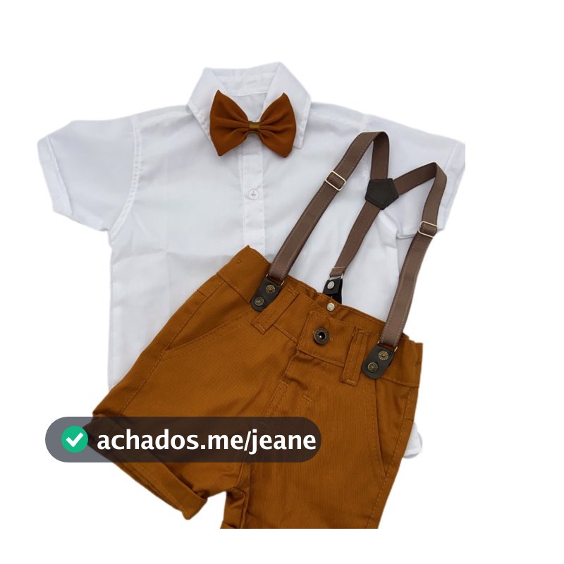 Roupa de menino social infantil para CASAMENTO batizado Camisa Gravata Bermuda e Suspensório