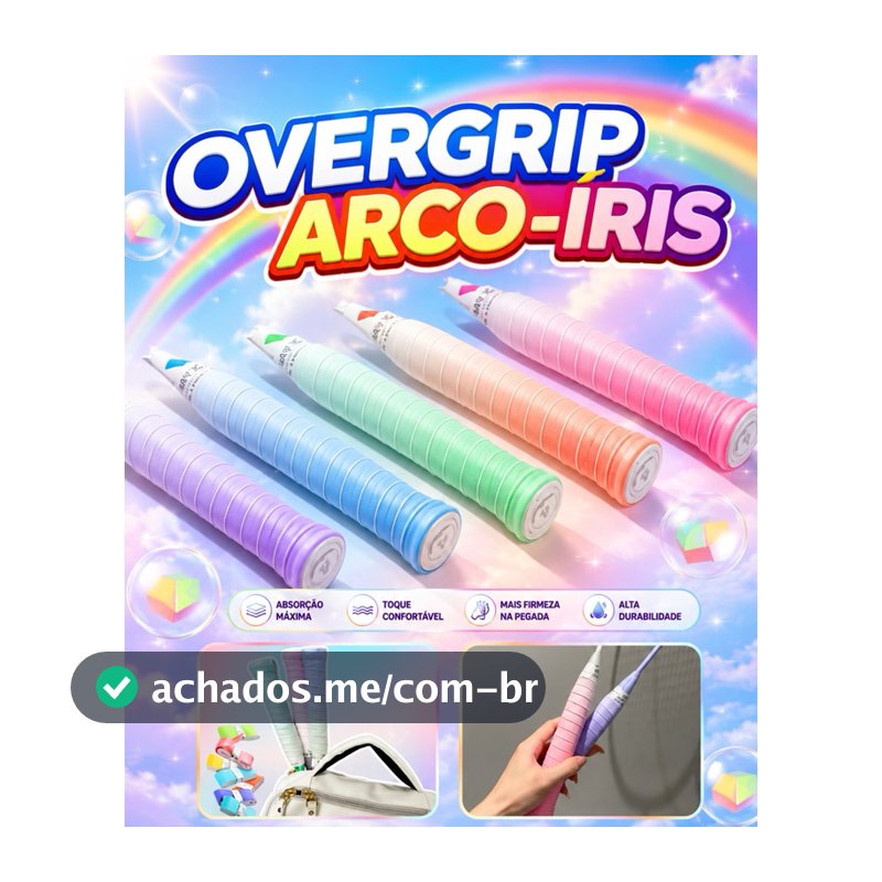 Overgrip Arco-Íris Antiderrapante 1/3/5UN – Alta Aderência e Conforto para Beach Tennis, Padel e Tênis