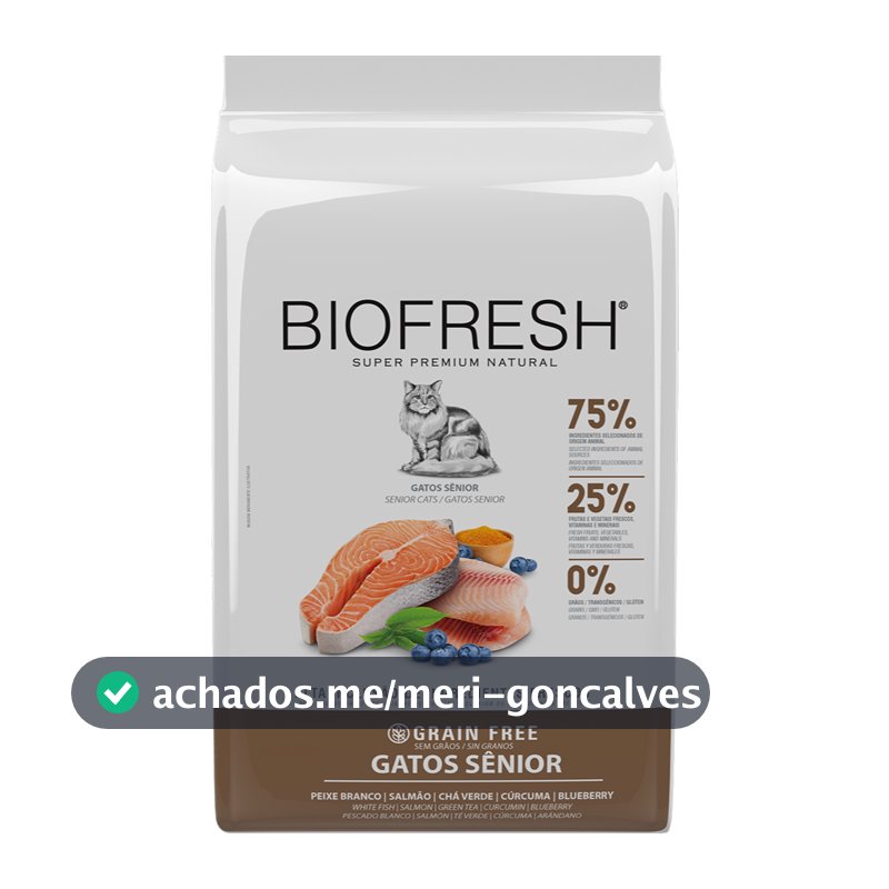 Ração Biofresh 7,5Kg Gatos Senior Sabor Peixe Branco, Salmão, Chá Verde, Cúrcuma e Blueberry