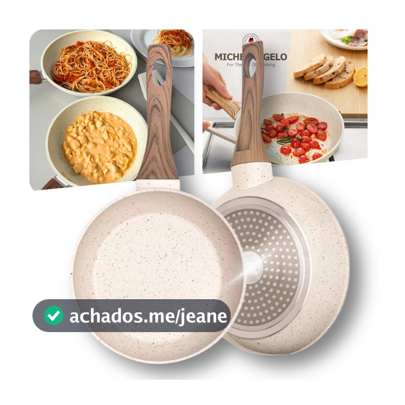 Frigideira Antiaderente Não Usa Óleo Cerâmica Vanilla Cream Branca Bege Fundo Triplo Premium Indução
