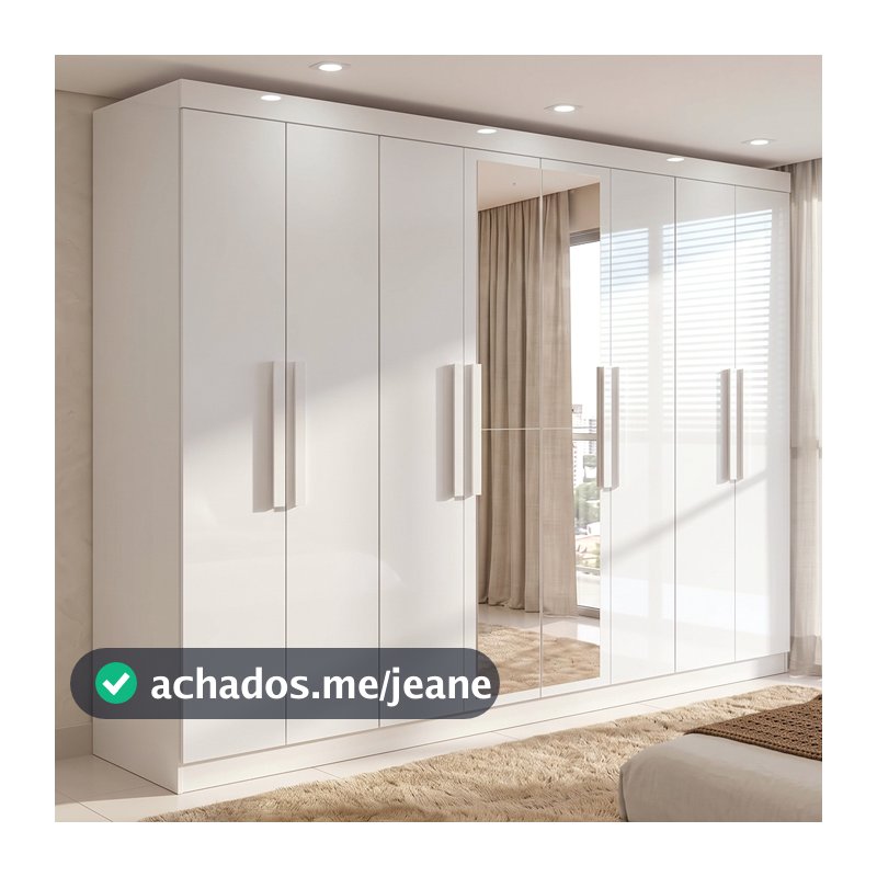 Guarda-roupa Casal Easy Slim 8 Portas Com Espelho Branco