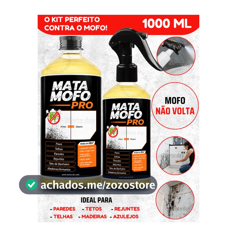Tira Mata Mofo PREMIUM Com Spray Anti Não Volta Elimina Parede Teto Piso 1LT Armário Madeira Bolor