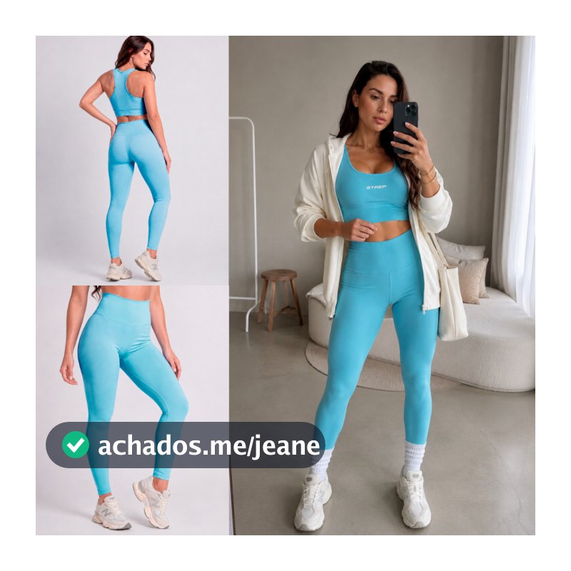 Conjunto Academia Top Fitness e Legging Cintura Alta Zero Transparência Suplex Strep Original Azul Amarelo Marrom Azul