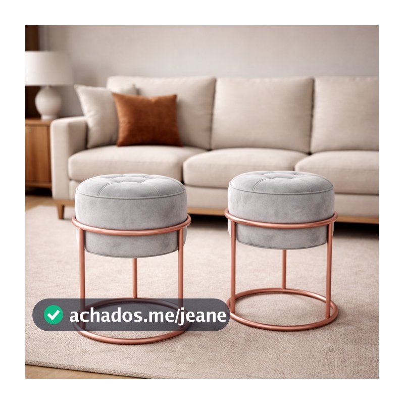 Kit 2x Puff Ferro Argola Redondo Tubo Aço Pintura Eletrostática Rose Gold
