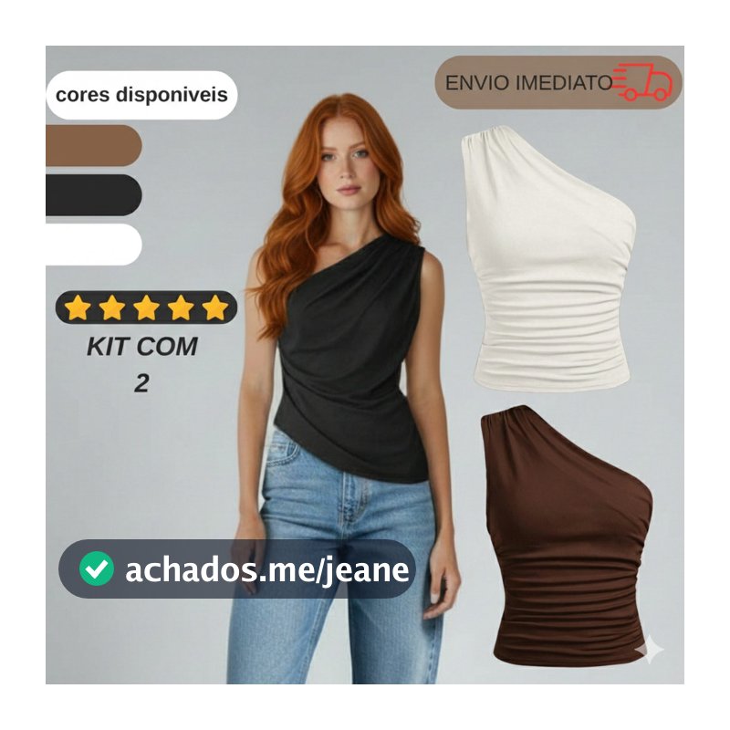 KIT 2 Blusa Feminina Elegante Mula Manca Com Franzido Assimétrica Casual Ombro Único