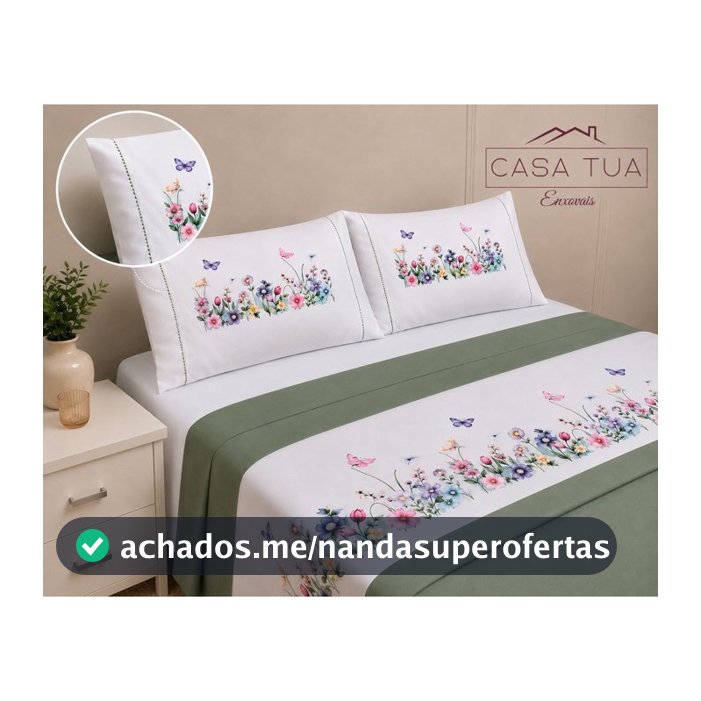 Jogo de Lençol Casal/Queen/King 4 Peças Fronha Borboletas Micropercal 400 Fios Ponto Palito