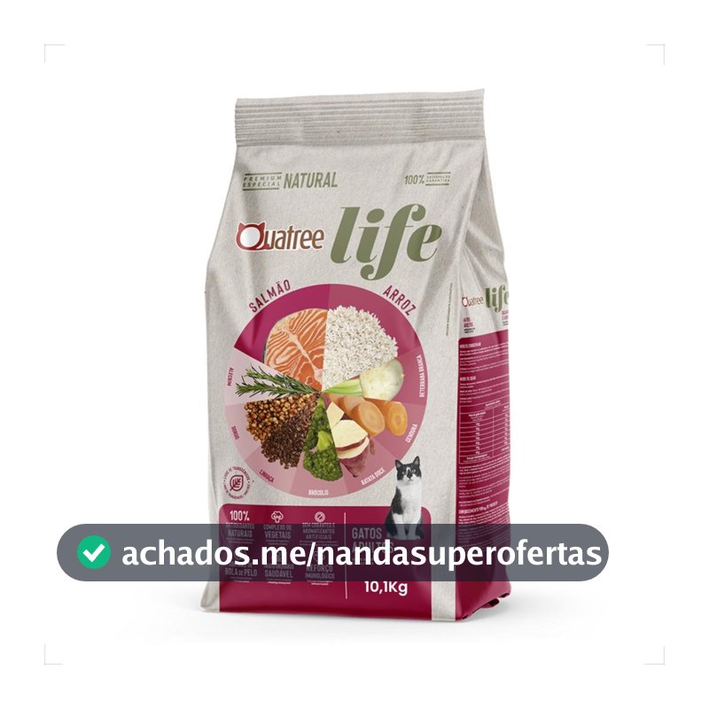 Ração Quatree Life Gatos Adultos Salmão e Arroz - 10,1Kg